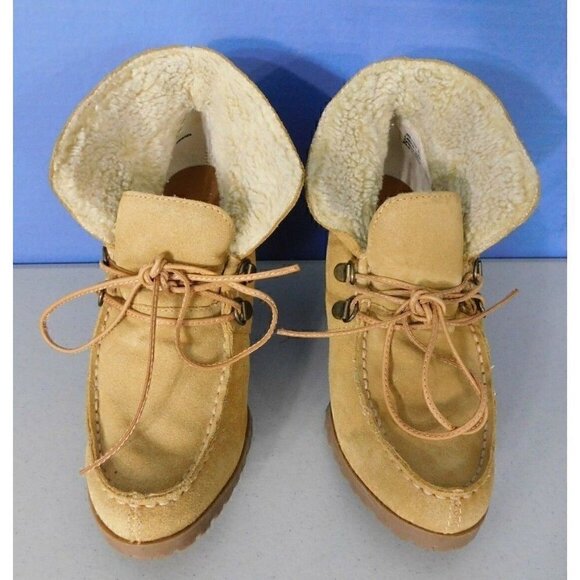 RUFF HEWN BROWN LEATHER SUEDE & FAUX FUR ANKLE BOOTS, WOMAN'S SIZE 6 M - Picture 2 of 9